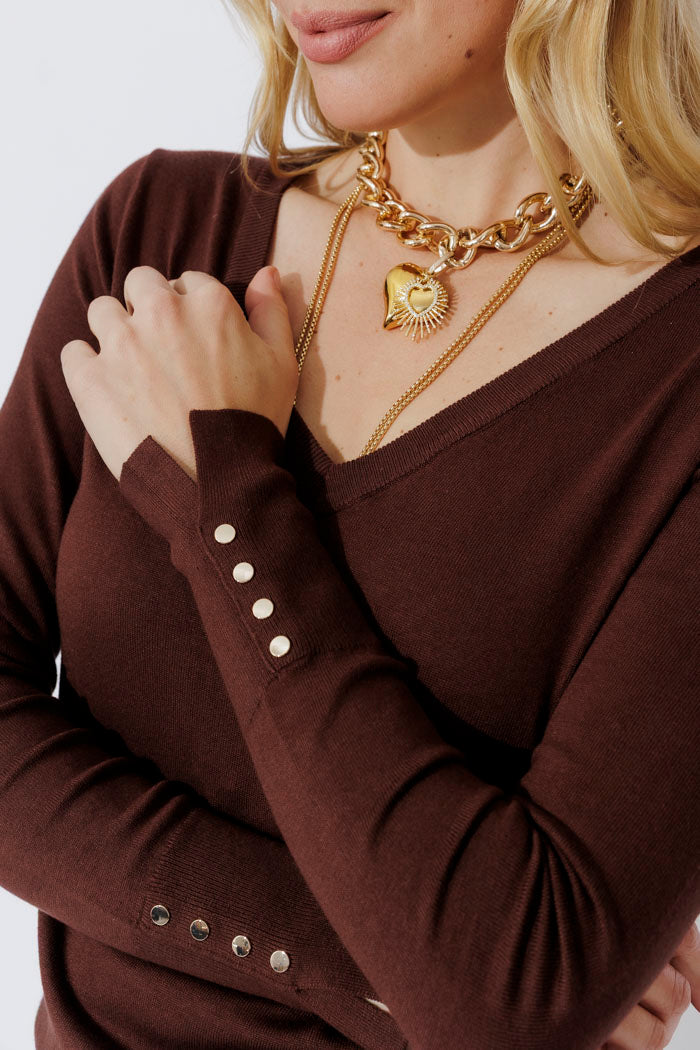 Chocolate Fine Knit V Top