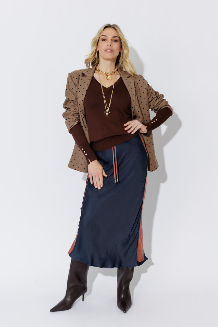 Chocolate Fine Knit V Top