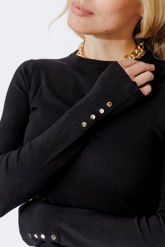 Black Fine Knit Crew Top