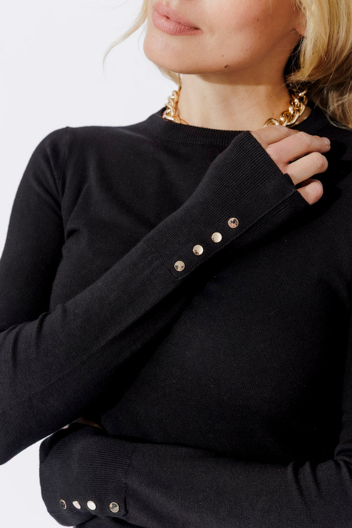 Black Fine Knit Crew Top