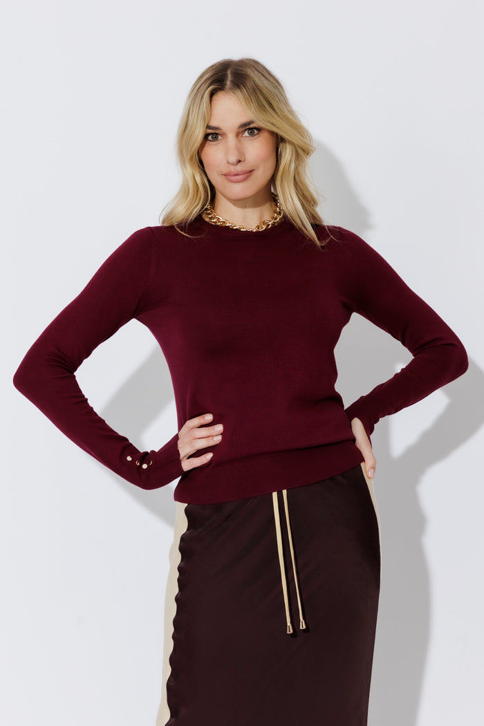Burgundy Fine Knit Crew Top