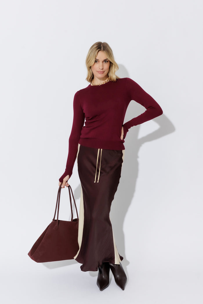 Burgundy Fine Knit Crew Top