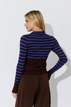 Cobalt Stripe Fine Knit Crew Top