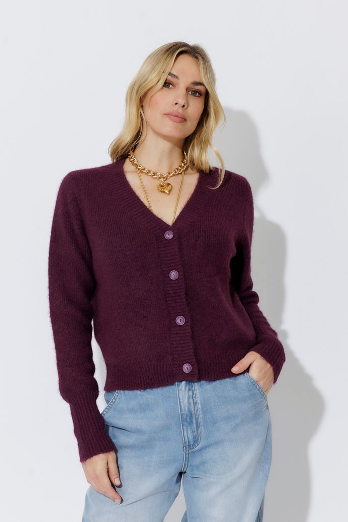 Wine Fluffy Cardi
