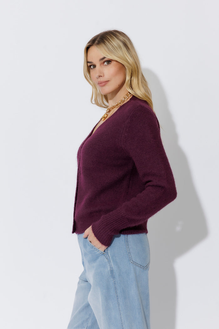 Wine Fluffy Cardi