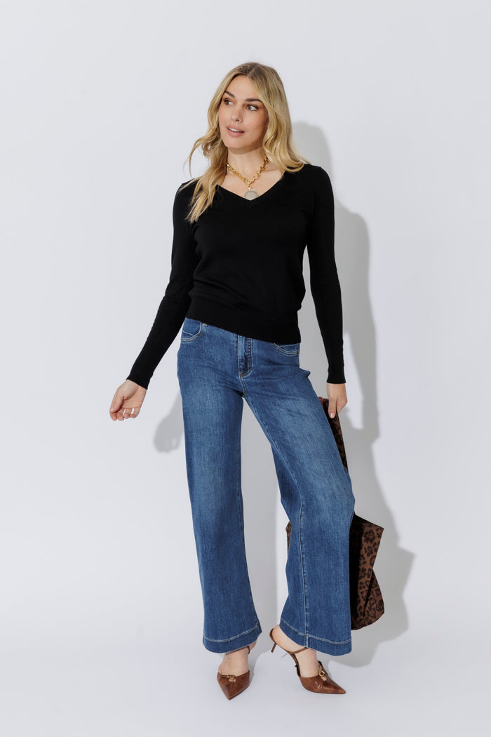 Mid Denim Wide Leg Jean