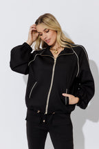 Black Scuba Piped Bomber Jacket