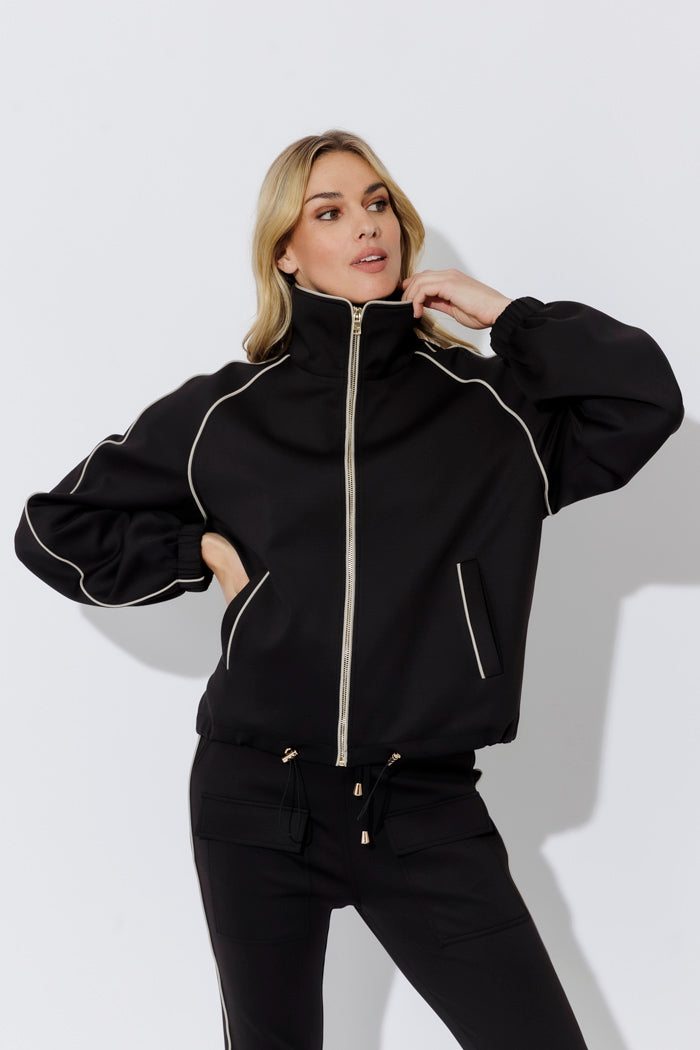 Black Scuba Piped Bomber Jacket