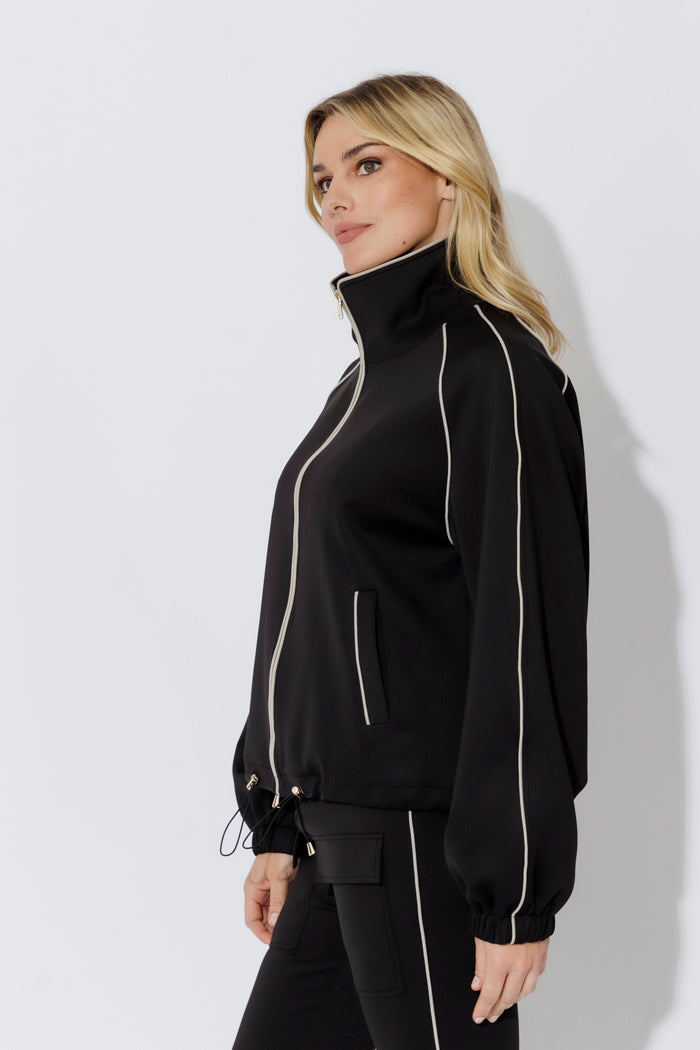 Black Scuba Piped Bomber Jacket