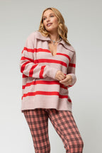 Pink Red Chunky Stripe Knit Jumper