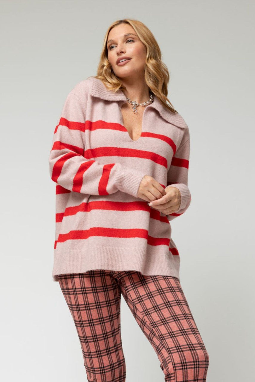 Pink Red Chunky Stripe Knit Jumper