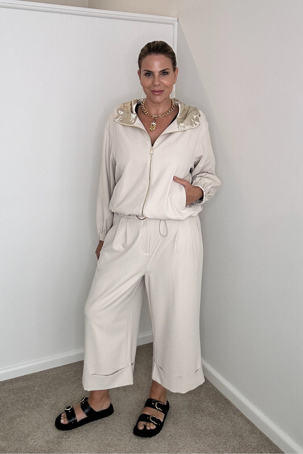 Beige Valencia Cleo Cuff Pant