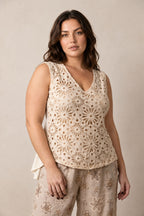 Ecru Crochet Flippy Top