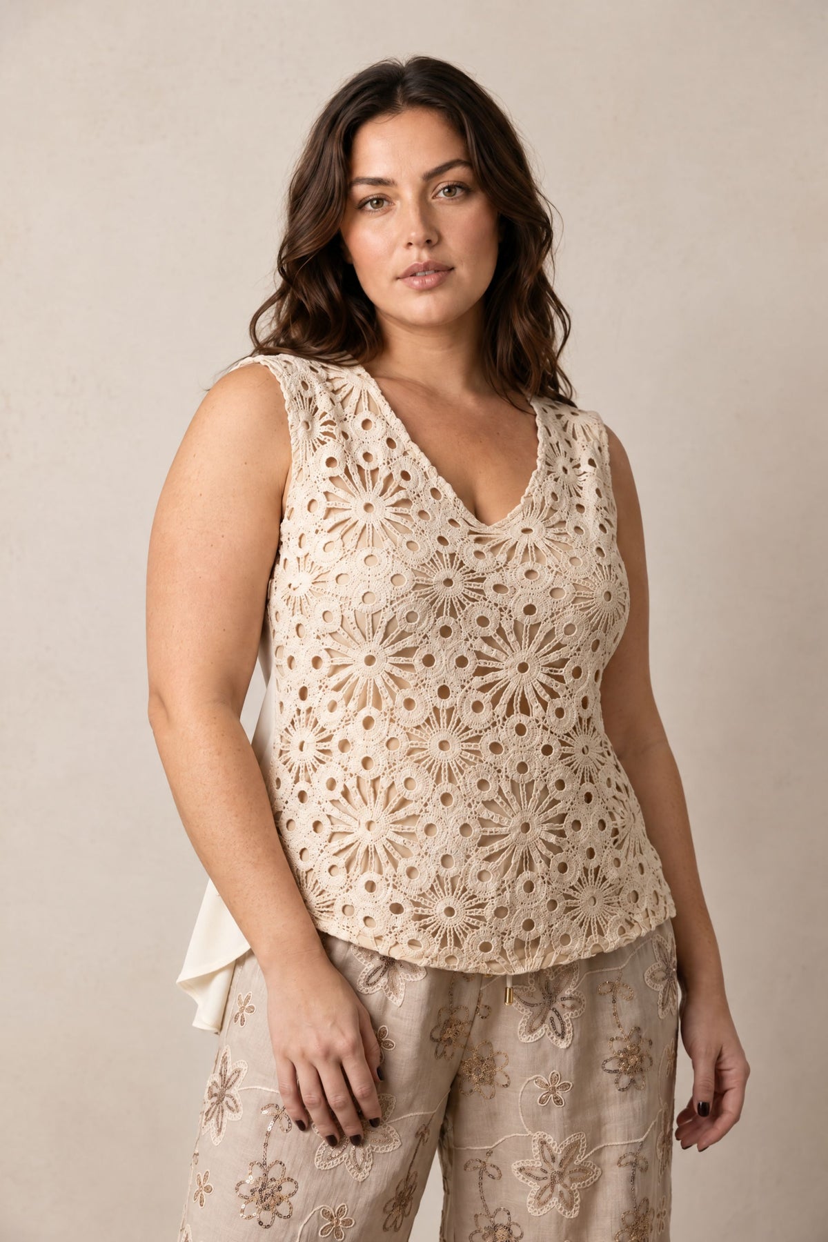 Ecru Crochet Flippy Top
