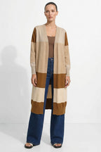 Beige Longline Block Cardi
