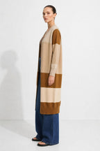 Beige Longline Block Cardi