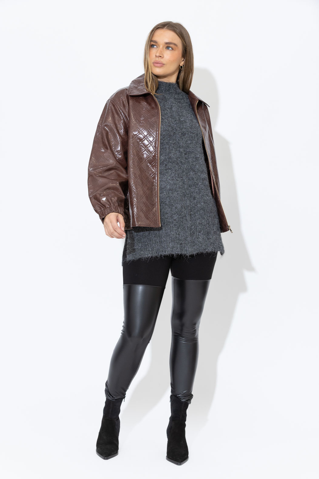 Charcoal Fluffy Front Seam Tunic