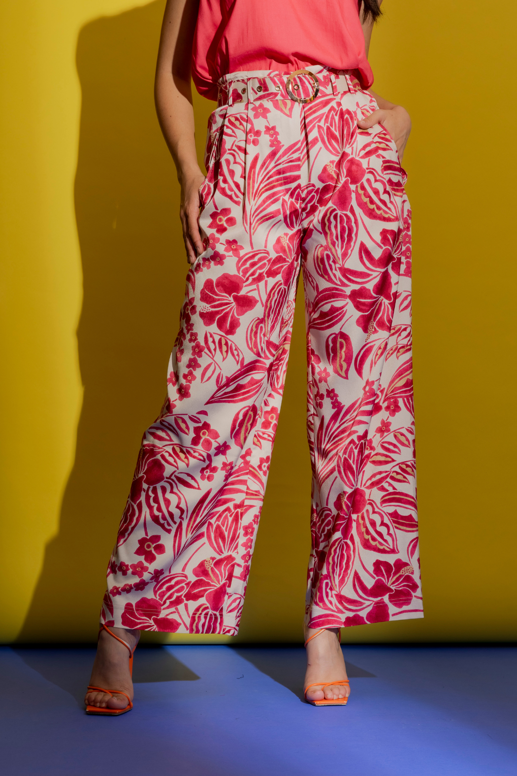 Red Floral Cleo Belt Pant Red Floral