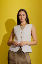 Beige Stripe Tailored Vest Beige Stripe