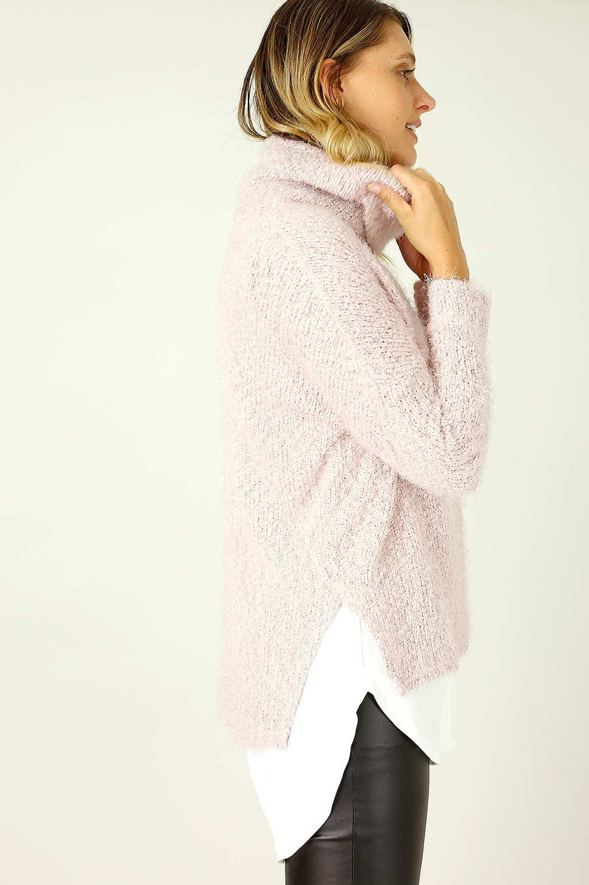 Pink Fluffy Turtle Neck Jumper - SALE