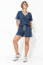 Navy Washed Cotton Rugby T-Shirt