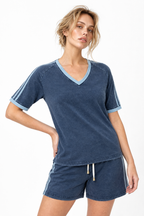 Navy Washed Cotton Rugby T-Shirt