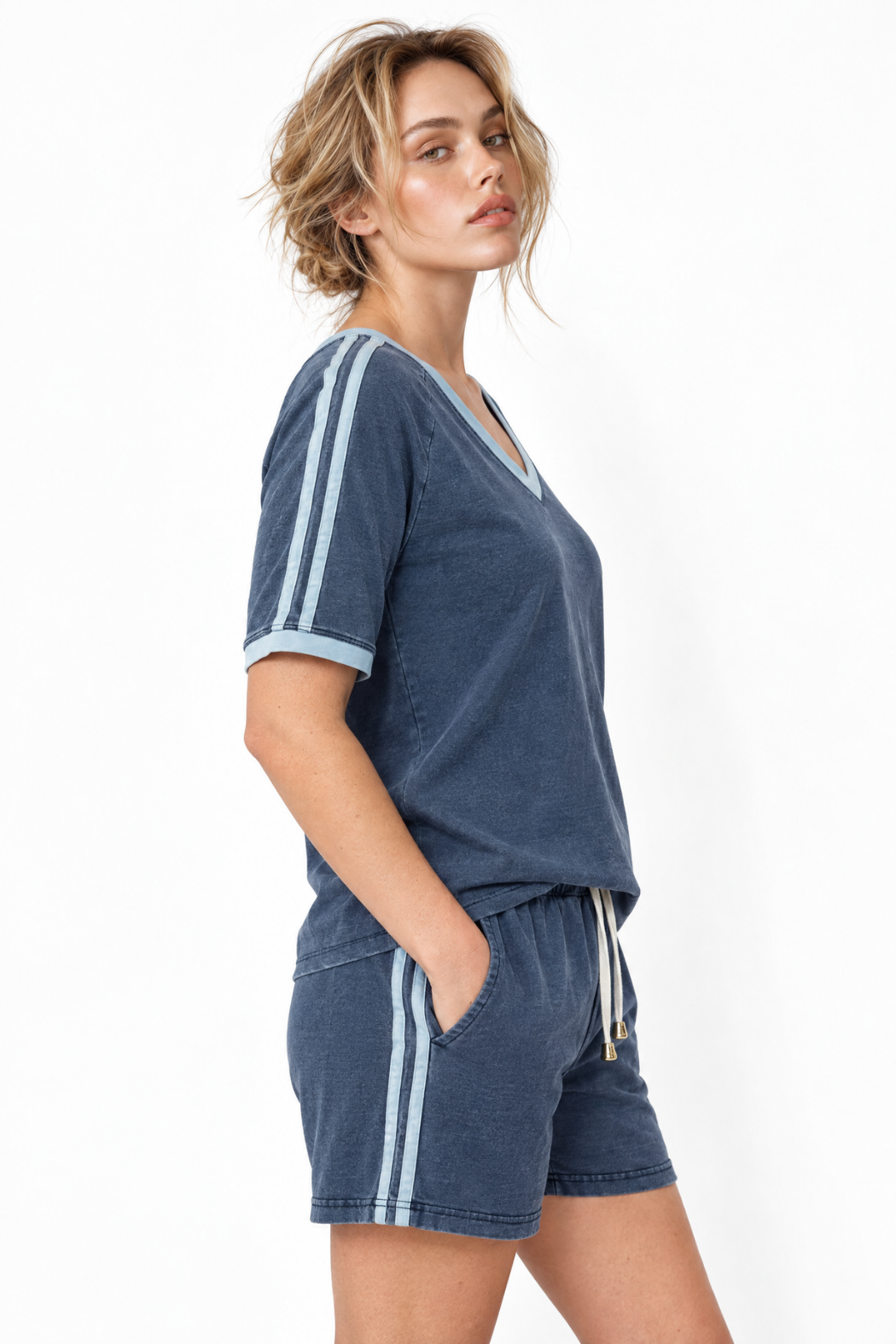 Navy Washed Cotton Rugby T-Shirt