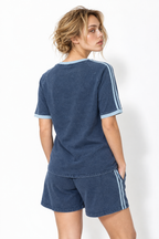 Navy Washed Cotton Rugby T-Shirt