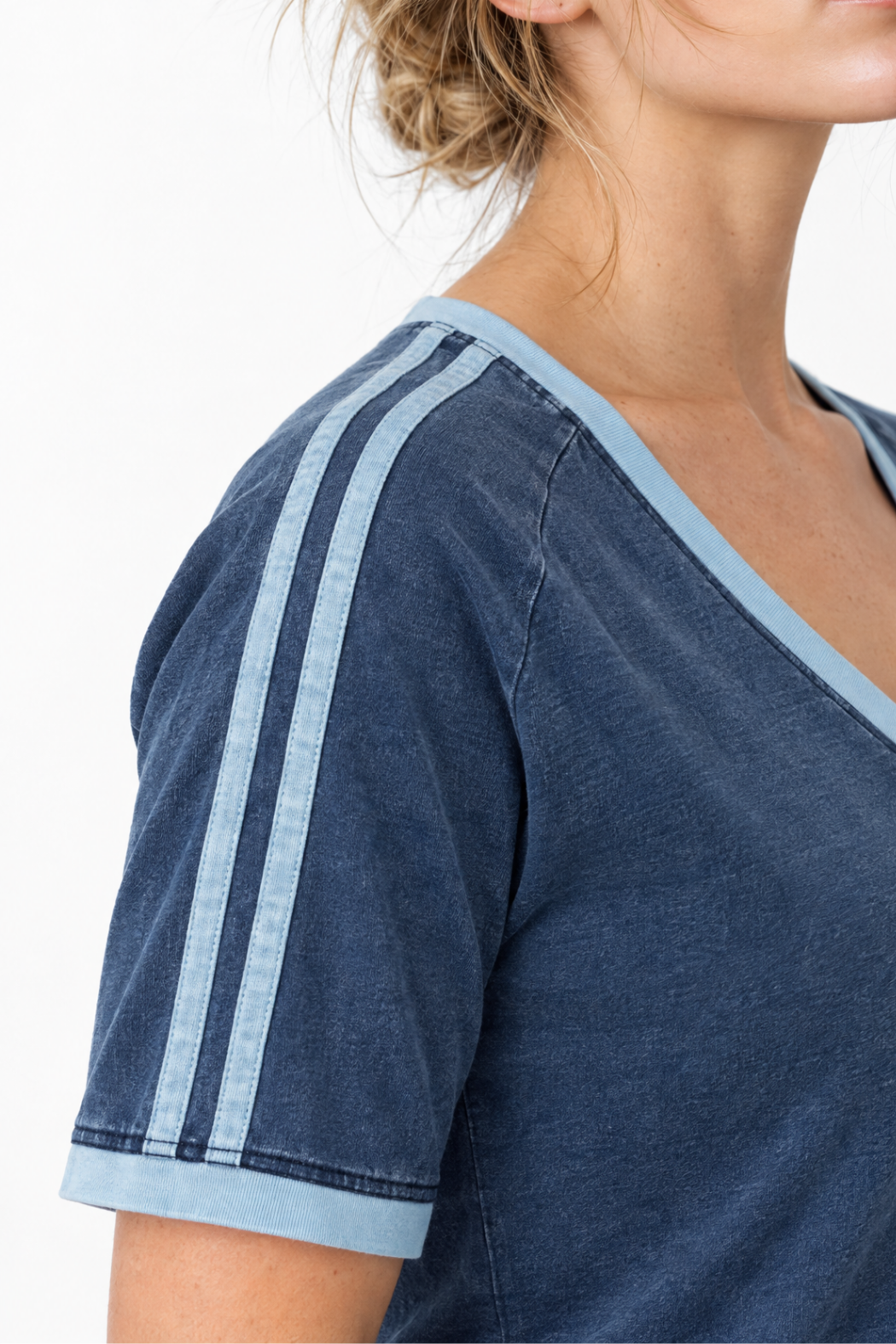 Navy Washed Cotton Rugby T-Shirt
