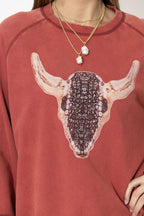 Red Washed Cotton Horns Jumper