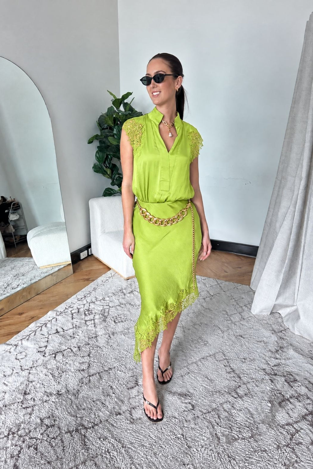 Chartreuse Glow Madrid Bias Skirt