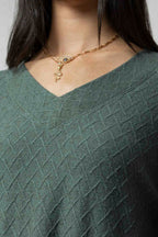 Green Diamond V Neck Jumper