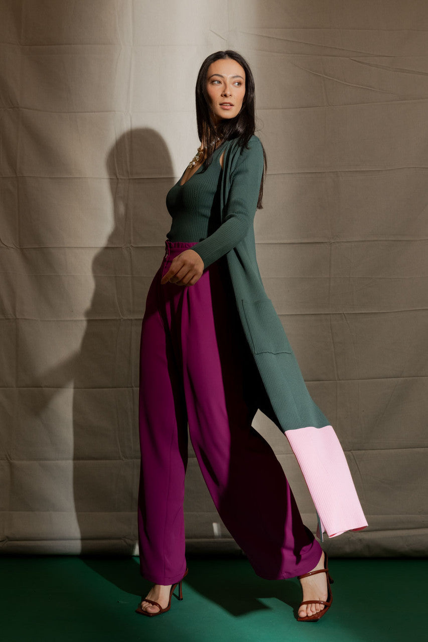 Forest / Pink Knit Cardi