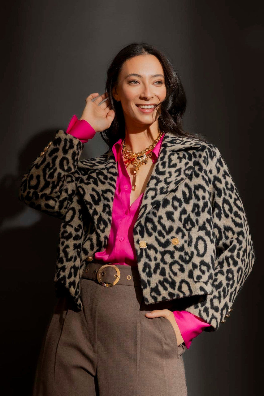 Grey Animal Crop Astra Coat Grey Animal