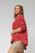Red Speckle Fluffy V Neck Jumper