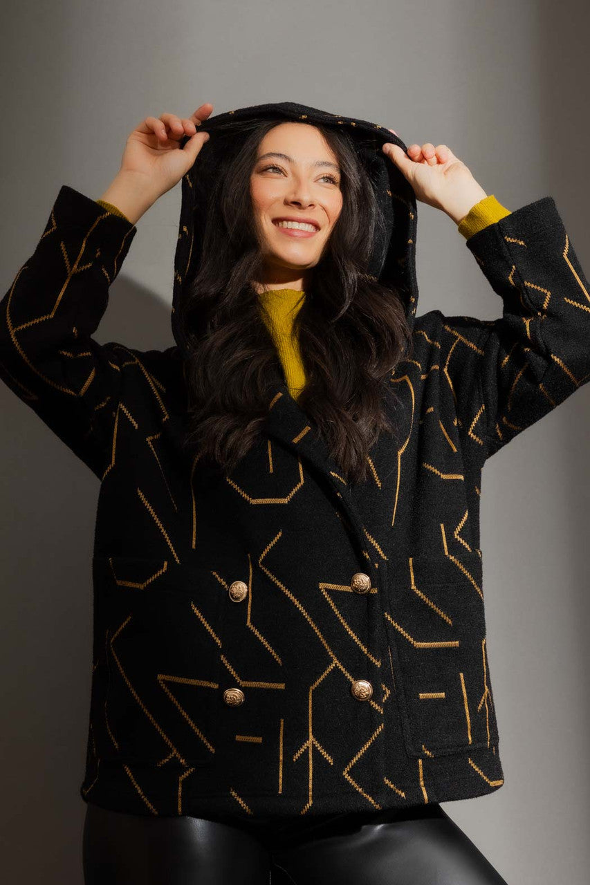 Black/Gold Hooded Coat