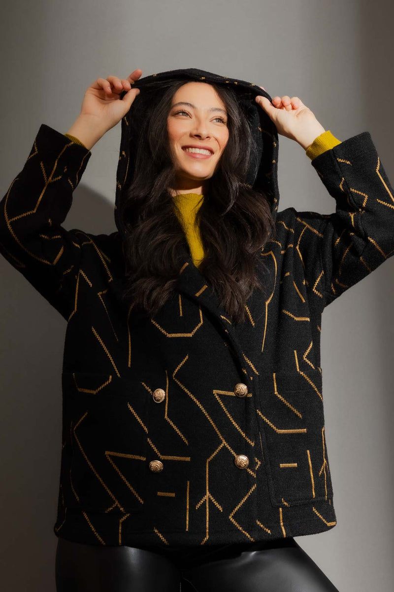 Black/Gold Hooded Coat