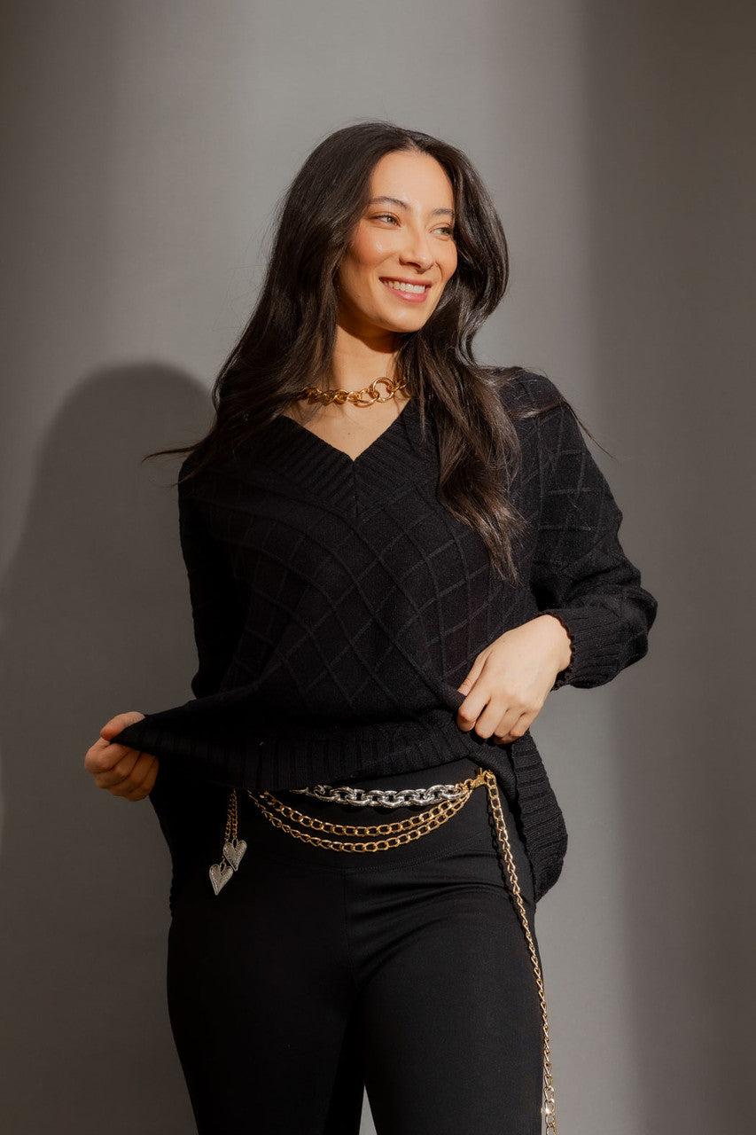 Black Diamond V Neck Jumper Black S/M