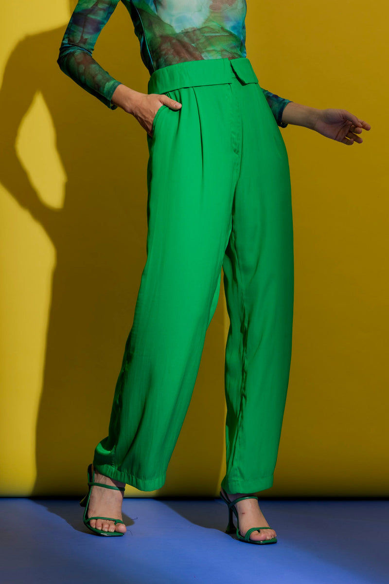 Green Silky Paperbag Pant