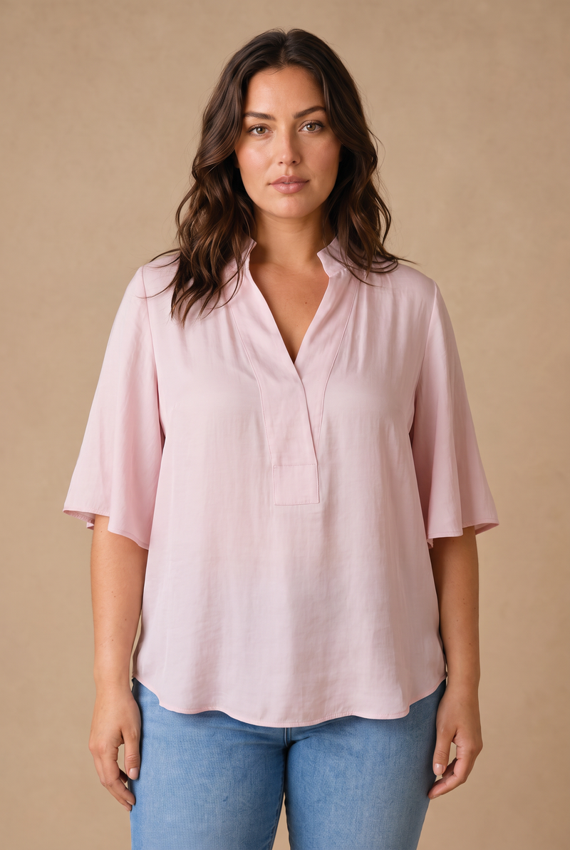 Pale Pink Glow Fluted Blogger Shirt