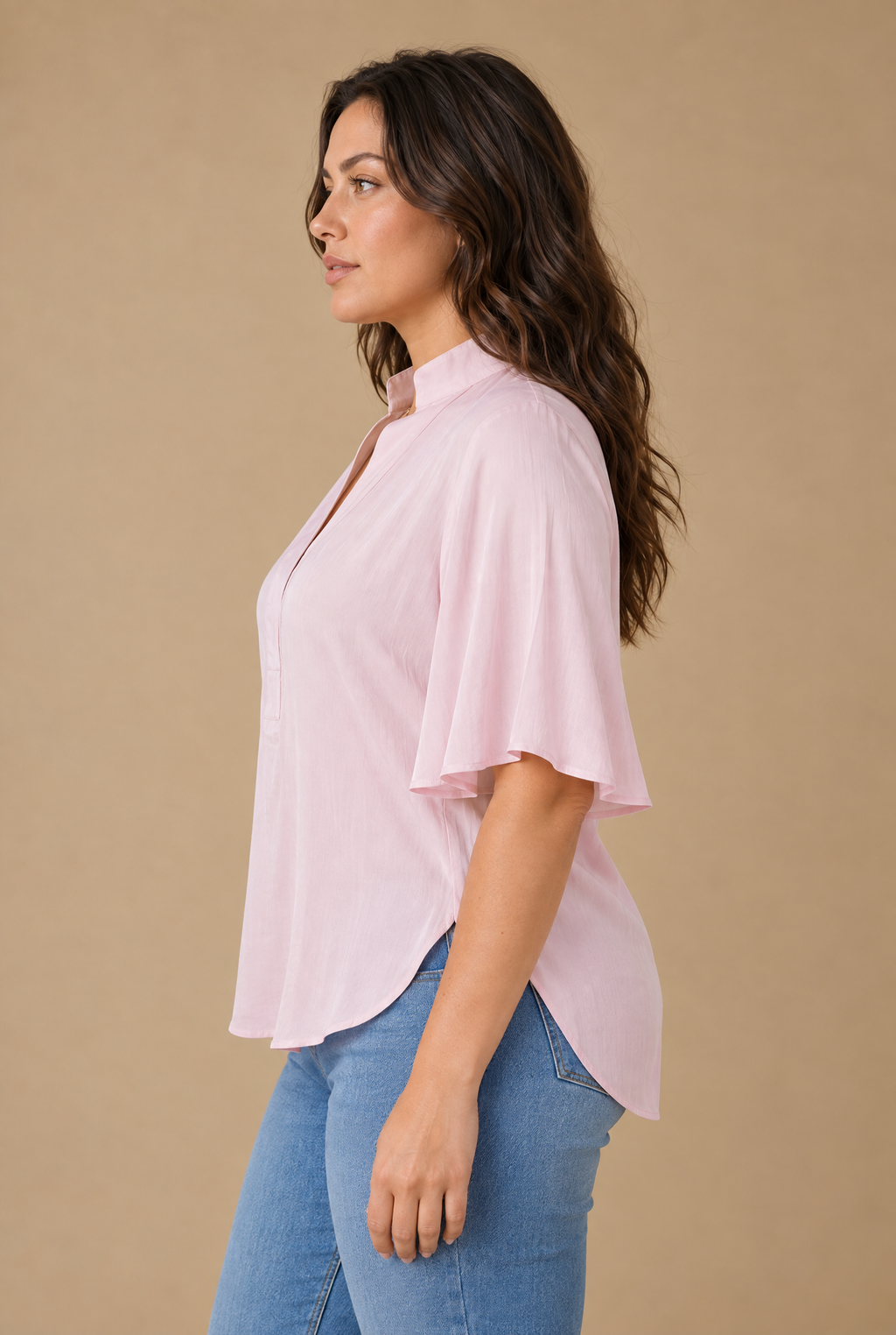 Pale Pink Glow Fluted Blogger Shirt