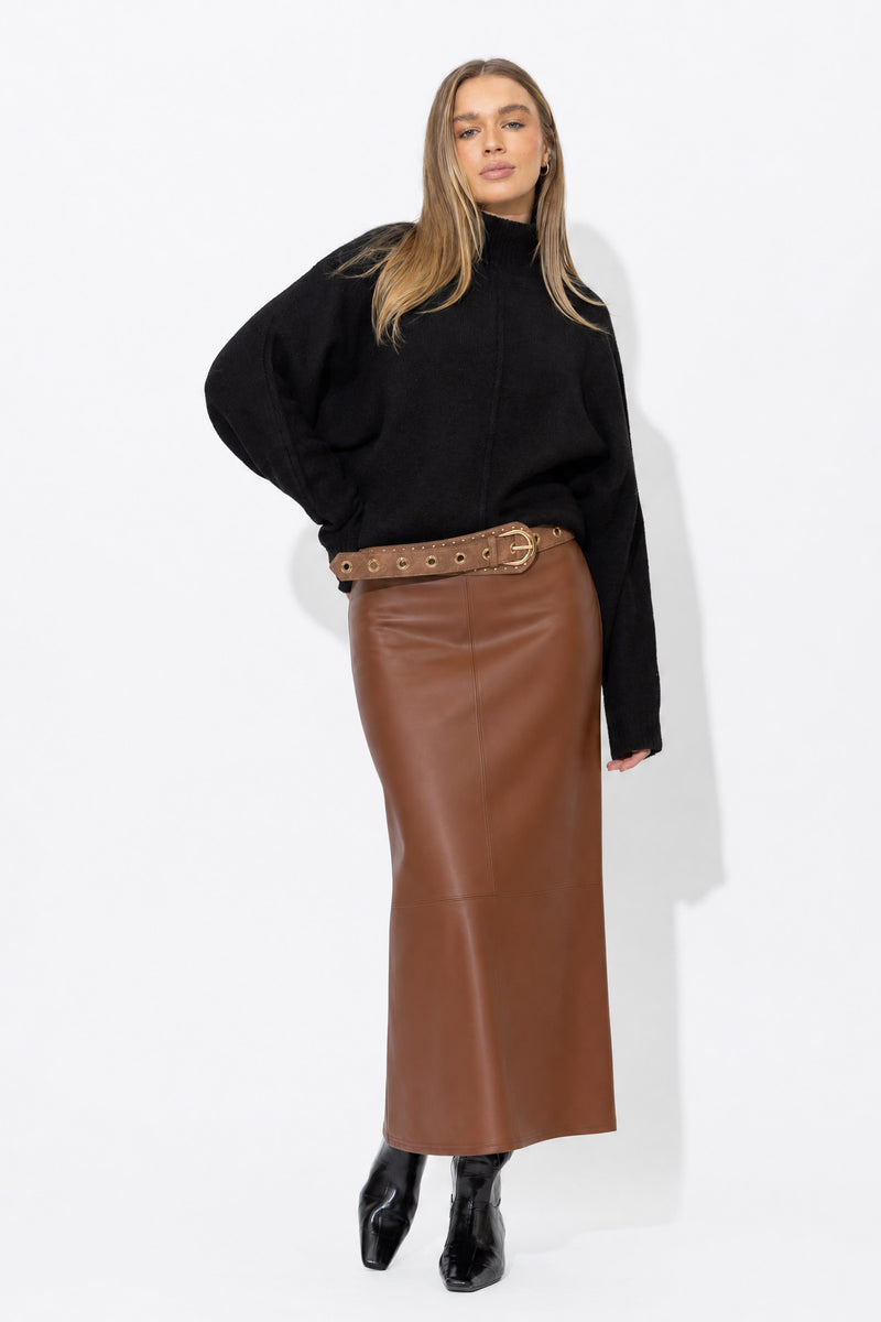 Tan Faux Leather A-Line Skirt