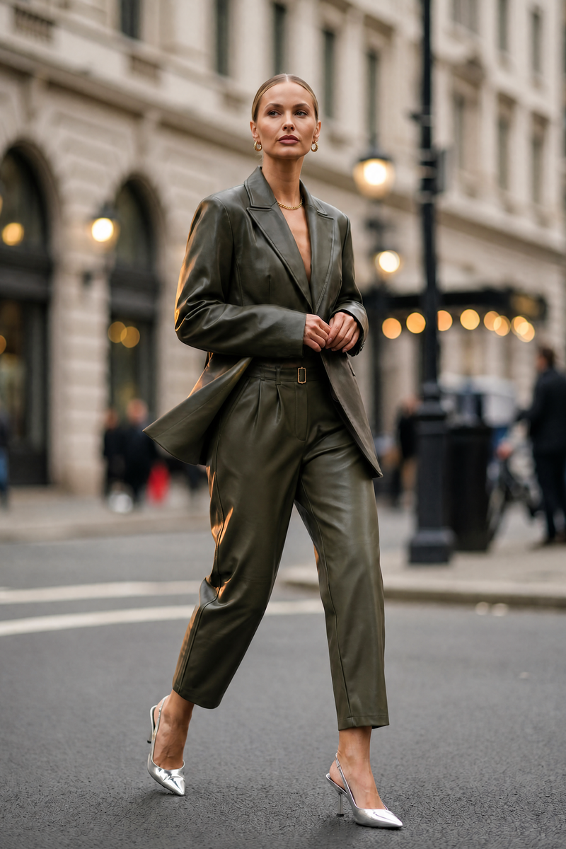 Khaki Faux Leather Mia Pant
