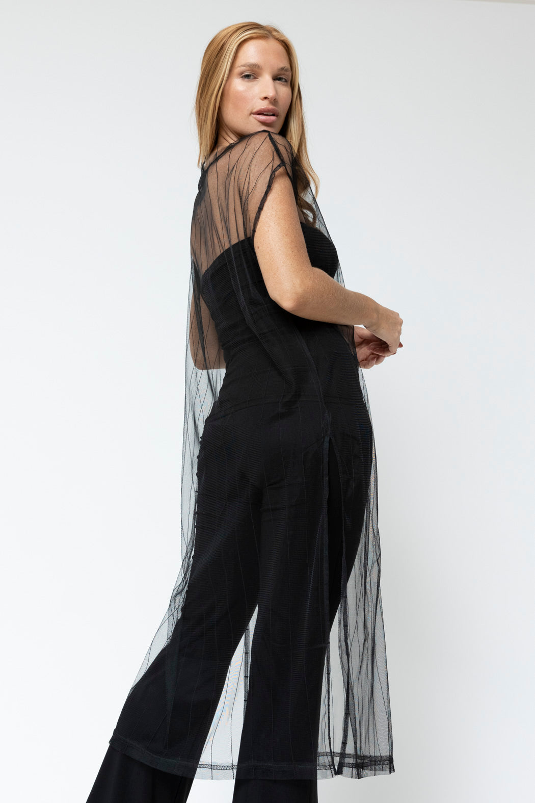 Wide Stripe Mesh Sleek Dress - FINAL SALE