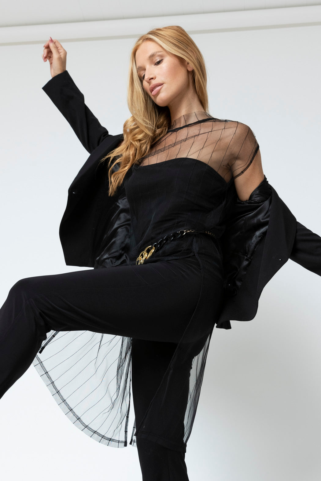 Wide Stripe Mesh Sleek Dress - FINAL SALE