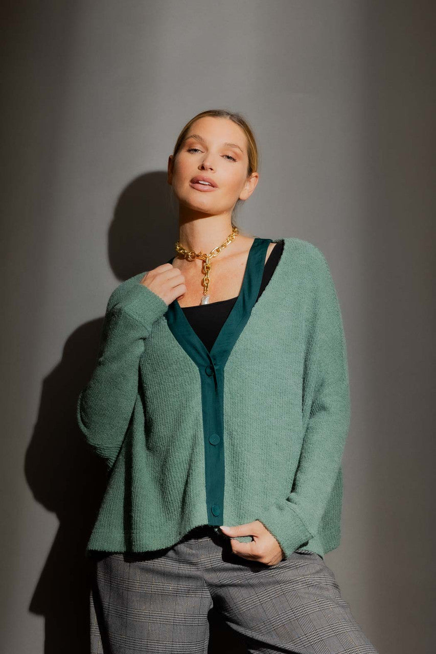Teal Luxe Rib Cut Out Cardigan