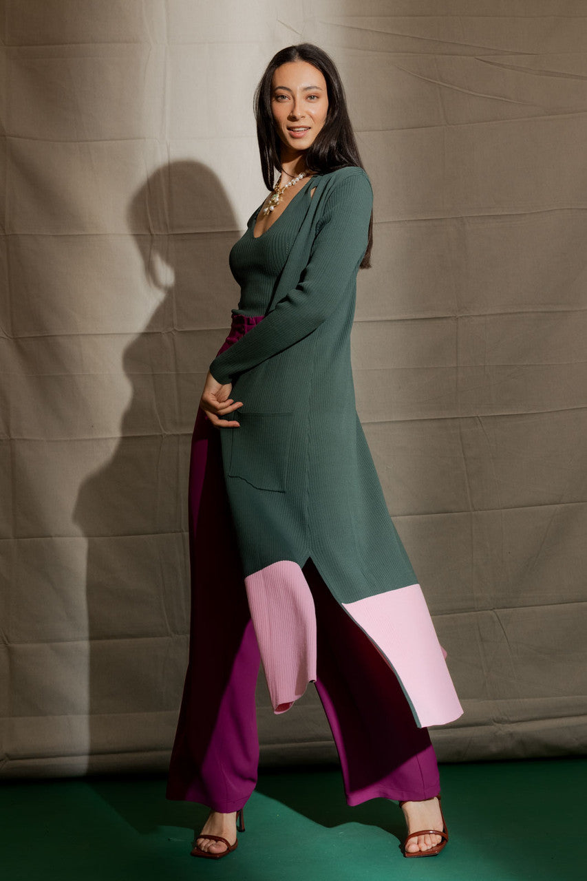 Forest / Pink Knit Cardi