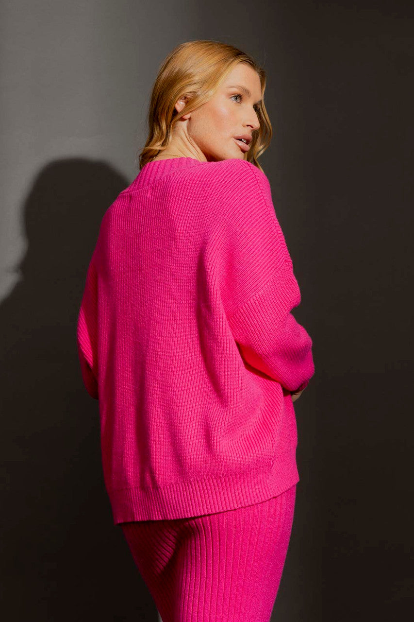 Pink Slouch V Neck Jumper Pink S/M