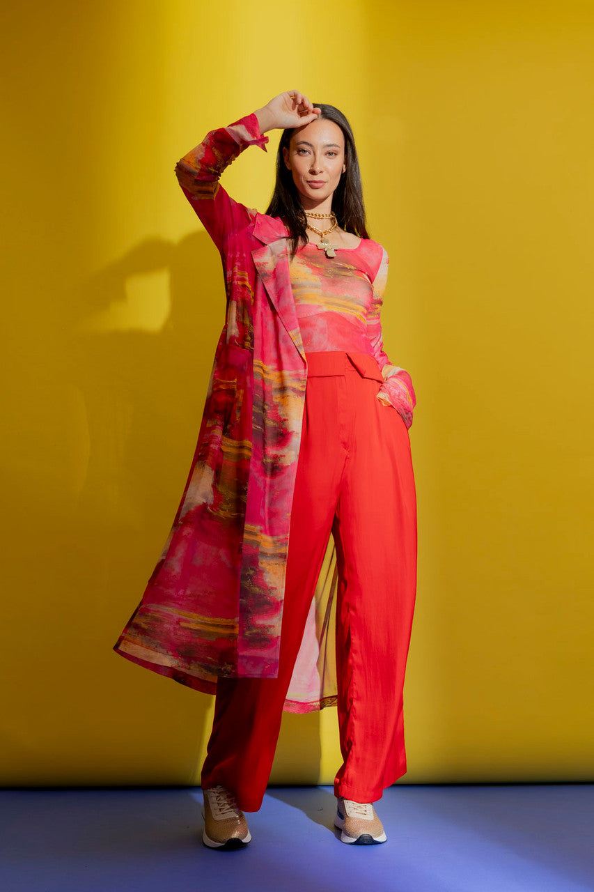 Pink Mesh Trench Coat