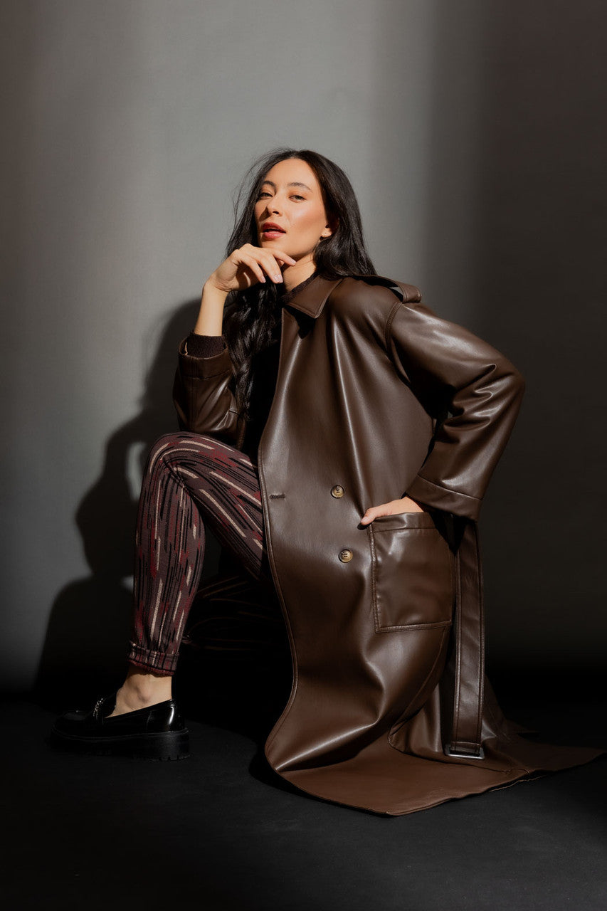 Chocolate Faux Leather Trench Coat Chocolate S